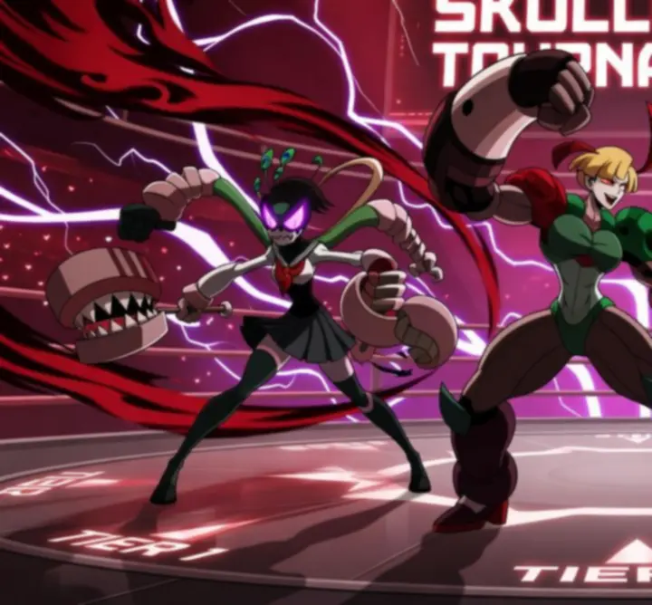 Skullgirls harcosok akció közben egy rangsorolt csatában