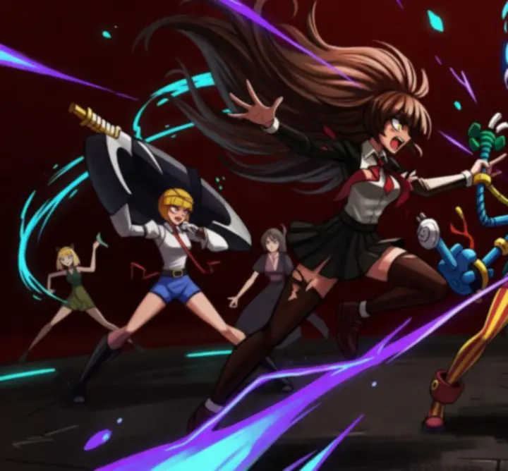 Skullgirls harcosok intenzív harci jelenetben