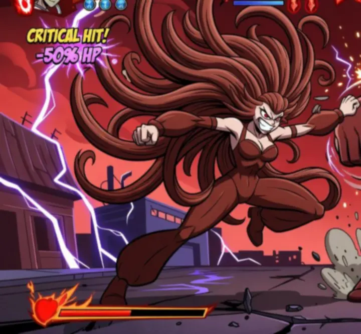 Skullgirls életerő csík és harci HUD példája