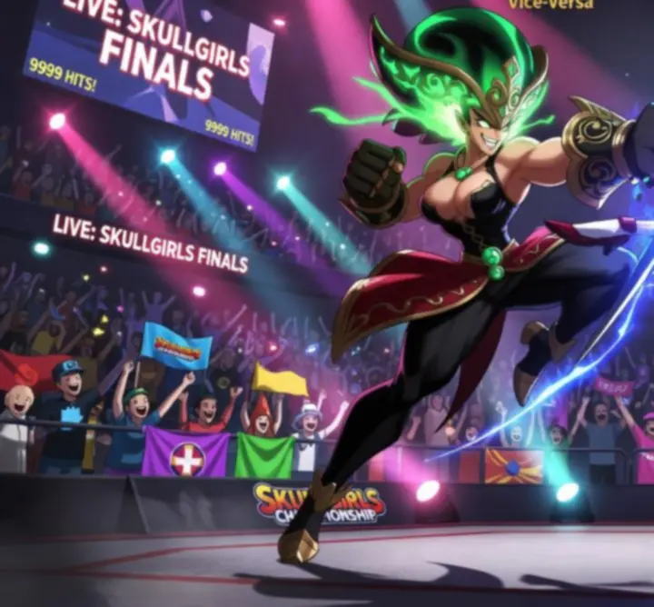 Skullgirls bajnoki meccs kiemelt pillanata harcosokkal akció közben